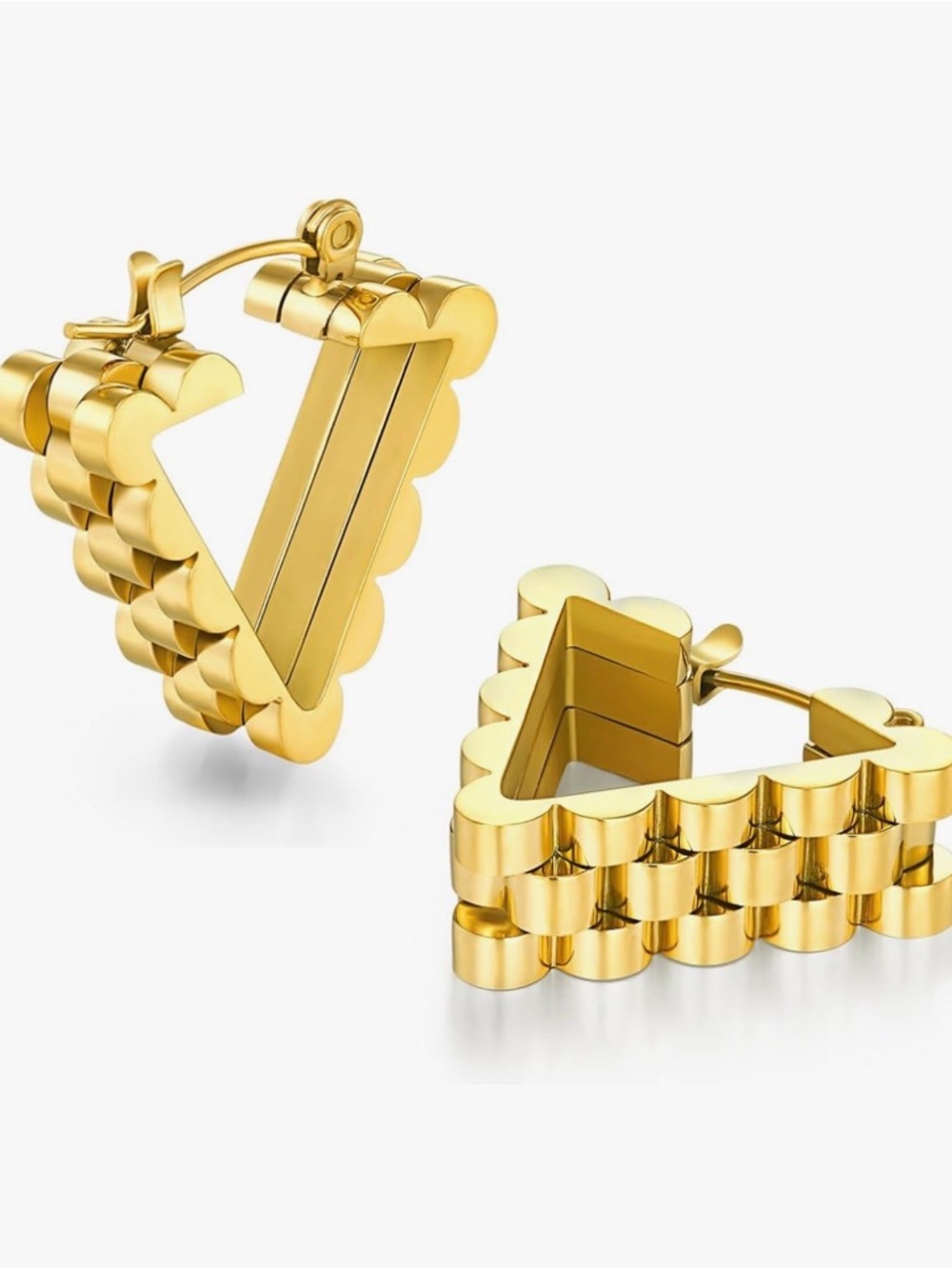 Gold Triangle Scalloped Hoop Earrings - Women Jewelry